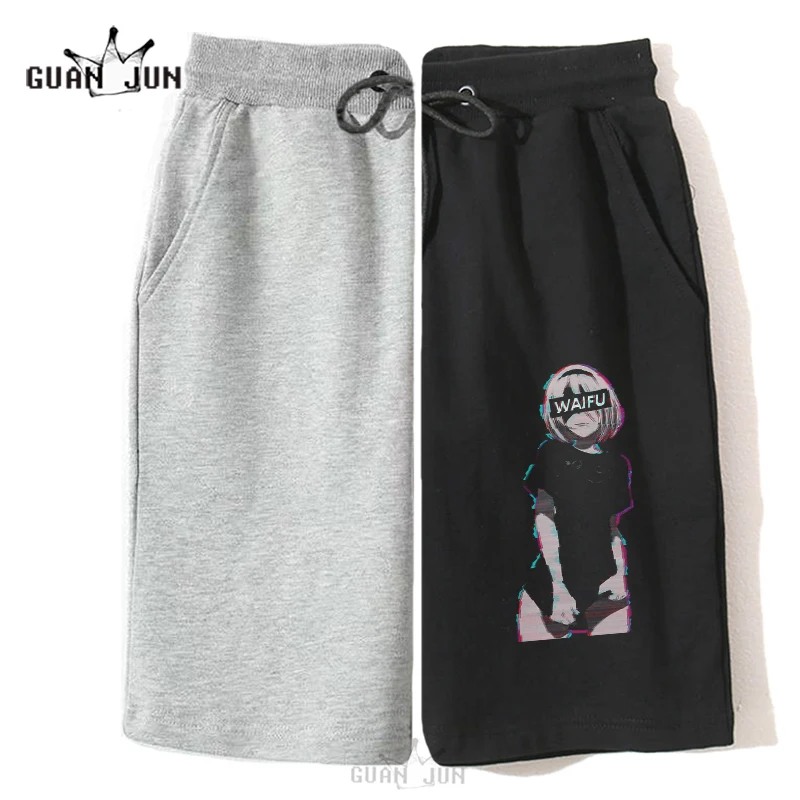

Шорты мужские/женские с японским аниме Waifu, летние дышащие шорты из 100% хлопка в стиле Харадзюку, Спортивные Повседневные Шорты для фитнеса
