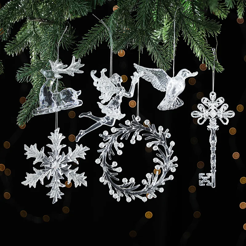 

New Christmas Pendants Transparent Acrylic Santa Angel Snowflake Xmas Tree Hanging Ornaments Merry Christmas Decoration For Home