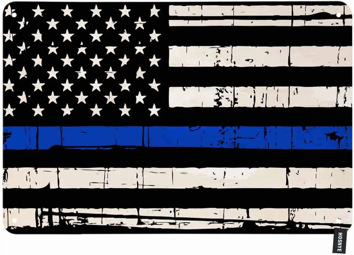American Blue Flag Tin Sign Vintage Us Flag Con Striscia Blu Nero Bianco Vintage Metal Tin Signs Per Uomo Donna Wall Art