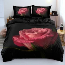 

Home Textile Red Rose Duvet Cover Set Black Quilt Cover With Pillowcases Twin Full Queen King Sizes Soft Elegant Bedding Set