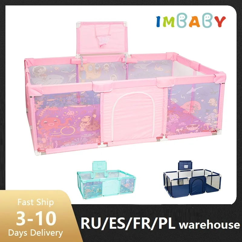 IMBABY Baby Playpen Large Baby Playground Cartoon Playpen for Machine Washable Games Fence Ball Pool Safety Barries for Kid
