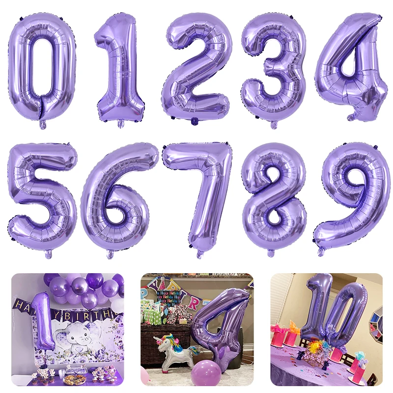 

2pcs Pearly Purple Number Foil Balloon 32inch 10/20/30/40/21/25 Years Old Birthday Party Decorations Girls Kids Helium Balloon