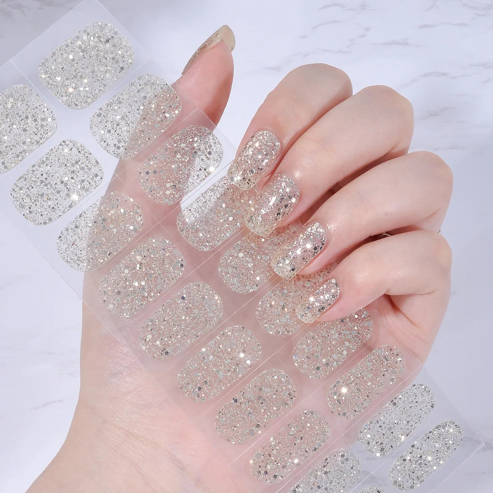 20 Strips 3D Gel Nail Sticker Decoration DIY Waterproof Wrap Self-adhesive Full Curing Nail Wrap Non Baked Art Decorations