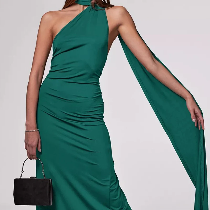 

Женское длинное облегающее платье на одно плечо, привлекательное ажурное платье с косым воротником, летнее облегающее Платье макси с открытой спиной, весна 2024
