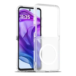 Magnetic Matte Shockproof Hard Bumper Case with Magsafe Compatibility for Motorola Razr+ 2025 (Clear)