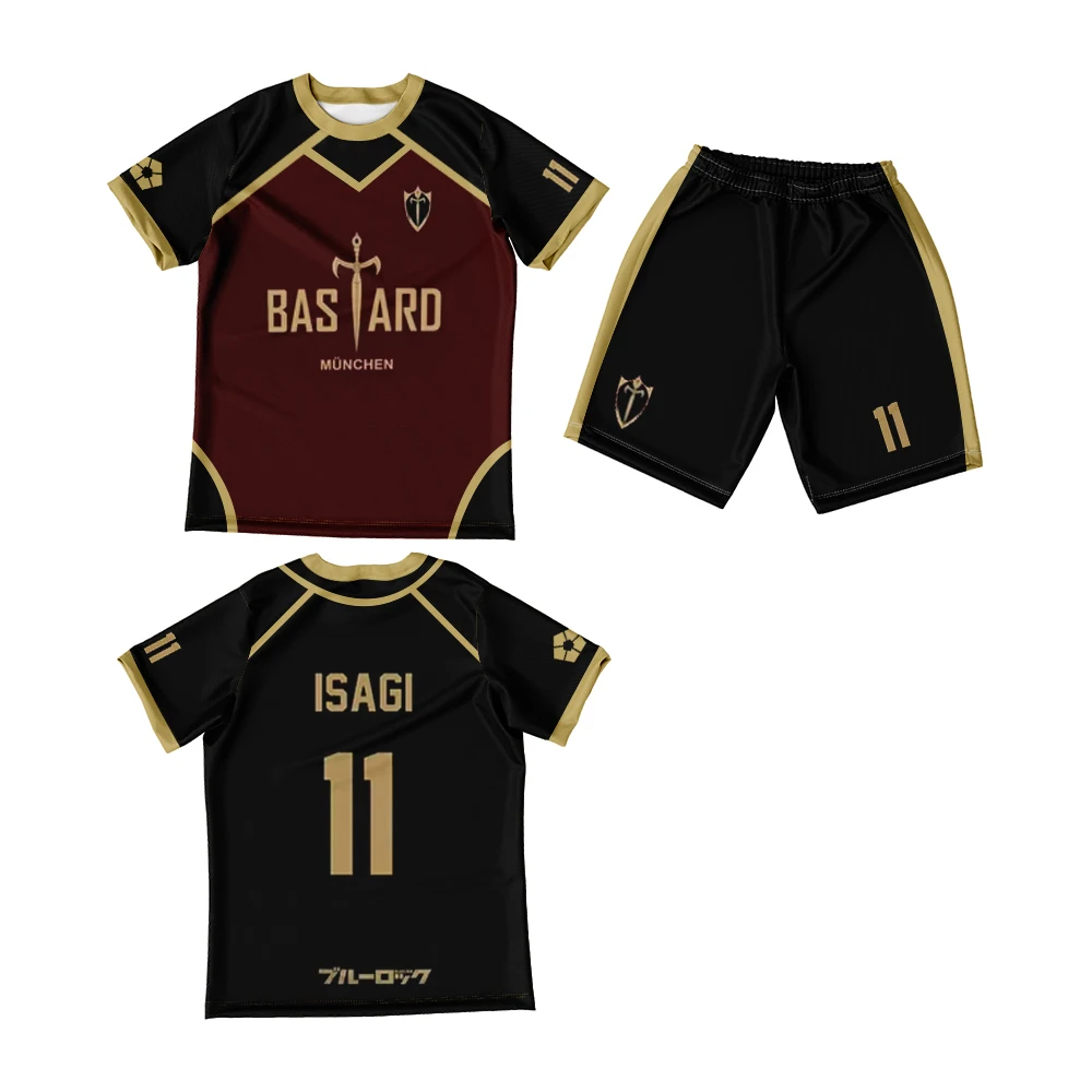 Jersey Futsal Cosplay Football Motif VL Replika Blue Lock Anime Bastard Munchen Men T-shirt Shorts Set Fashion Male Suits 2