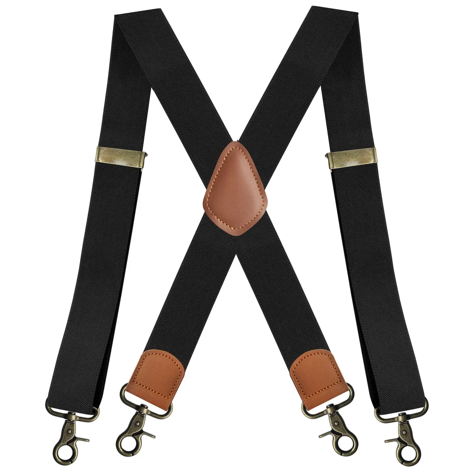VintageSuspendersforMen35cmWideXBlack4BronzeHookClipsHeavy