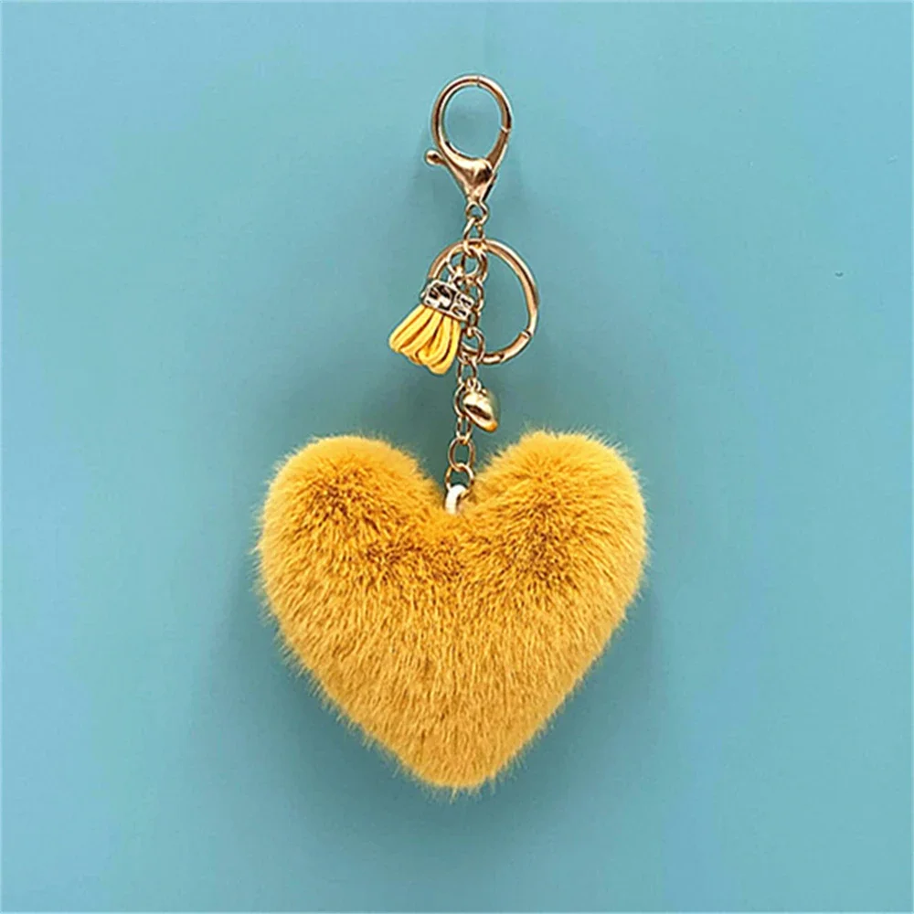 Portachiavi a forma di cuore con fiore / Ciondolo per borsa / Portachiavi con pompon / - Italia