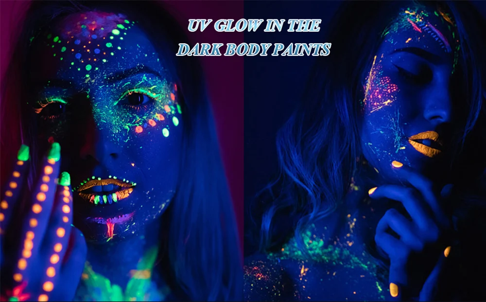 Description Picture 3 of item8 Pack UV Neon Face Paint Set Glow in the Dark Body Paint Fluorescent Brightest Glow Under UV for Child Makeup Halloween Party
