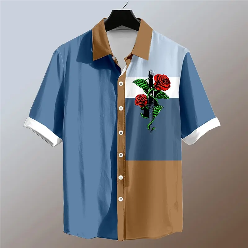 Rose Plaid/Plaid Casual Men's Shirt Valentine's Day Summer Lapel Short Sleeve Dark Navy Blue Gray Short Sleeve Top Button Design running is my superpower funny design running gift socks valentine gift ideas men s gym mens socks women s