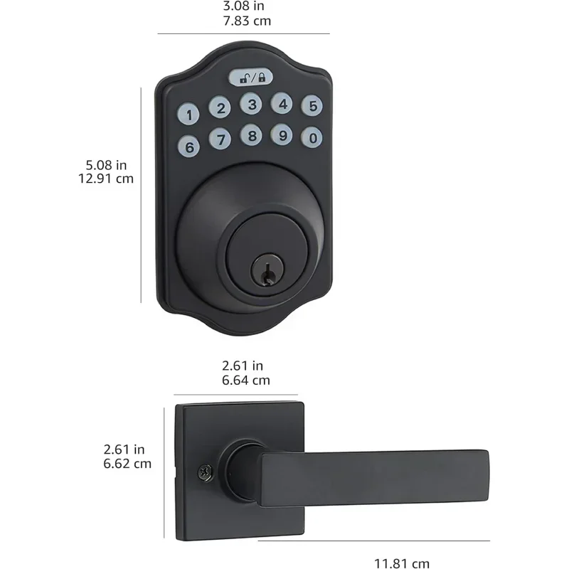 Basics Traditional Electronic Keypad Deadbolt Door Lock with Passage Lever, Matte Black, 6 Count,of 1