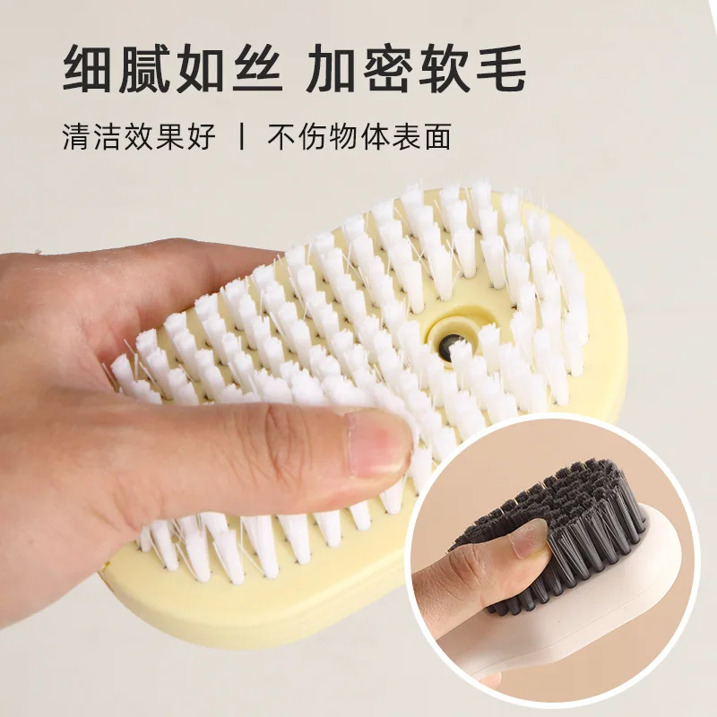 Multi functional shoe brush with liquid addition, specifically designed for washing clothes, is a magical tool for shoe brushing