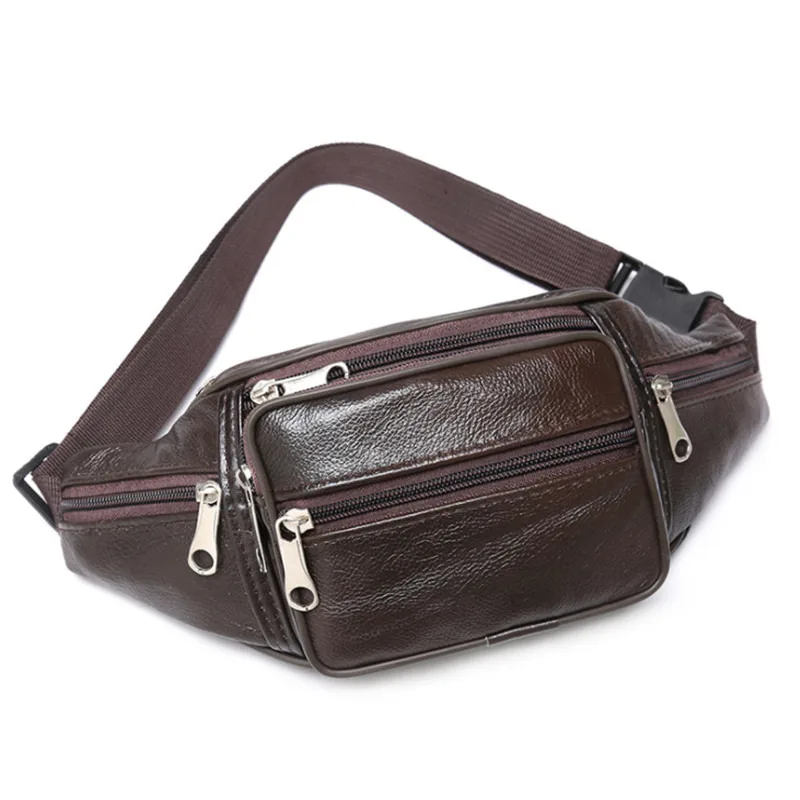Genuine Leather Men's Chain Waist Pack - Stylish Belt Bag with Phone Pouch