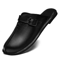 Sandales classiques en cuir pour hommes, pantoufles de marche, confortables, légères, pour l'extérieur, demi-glisse, nouvelle collection été 3