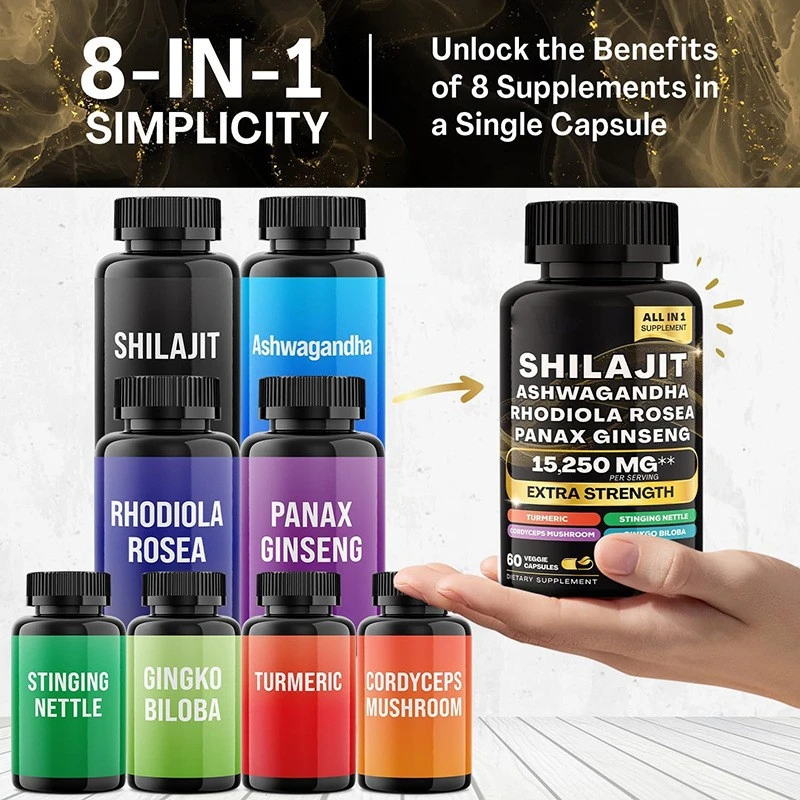 Pure Shilajit Mineral Supplements with Ashwagandha Ginseng Turmeric Increase Size & Stamina Enhance Endurance Capsules 15250mg