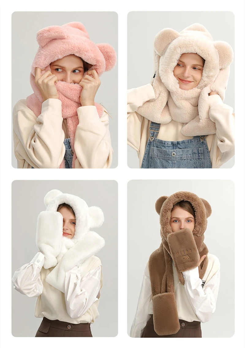 Bufanda con orejas de oso 3 en 1 para mujer, gorro de lana gruesa, para  fotografía, regalo de Navidad, Invierno| | - AliExpress