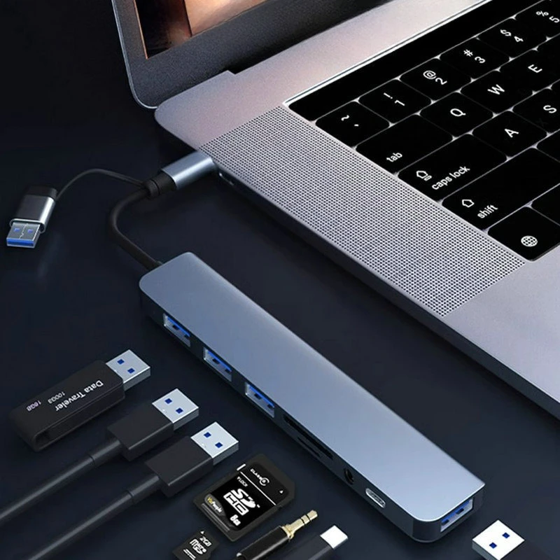 8-in-2 USB Hubs Docking Stations SD/TF Card Reader Type C to USB OTG Adapter For Tablet Mobile Phone Computer