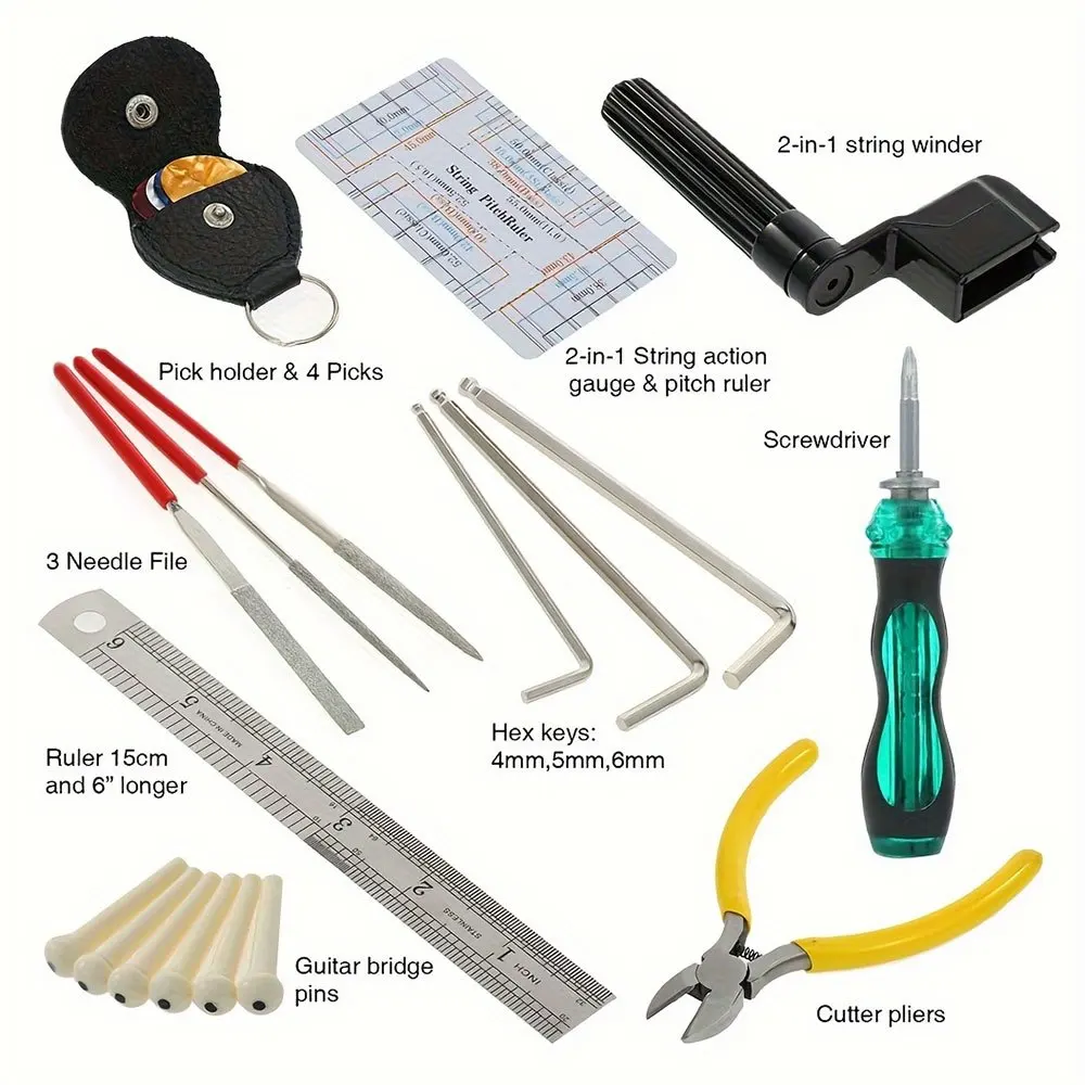 Guitar Maintenance Kit String Changing Tool Tuning Wrench Ruler Bag