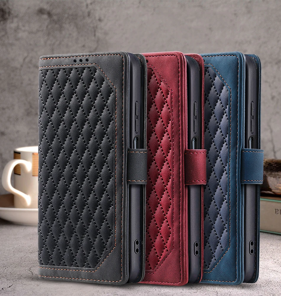 Premium PU Leather Flip Wallet Phone Case with Card Holder - Retro Business Style