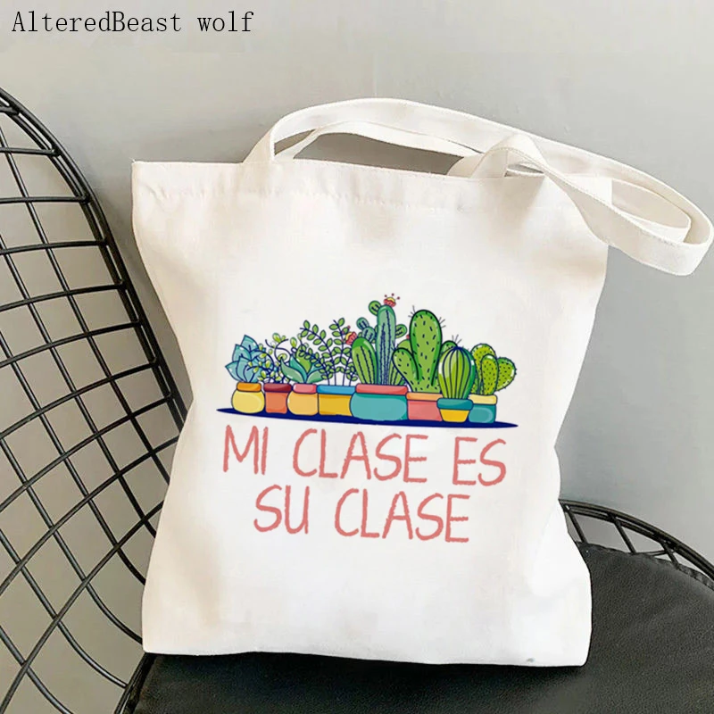 Teacher supplies Shopper bag Students On Point Cacti Bag Harajuku Canvas Shopper Bag girl handbag Shoulder Lady gift Bag