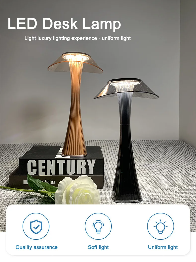 Nordic led Table lamp 3-step dimmable bedroom bedside USB Wireless charger smart touch switch decorative crystal Rechargeable