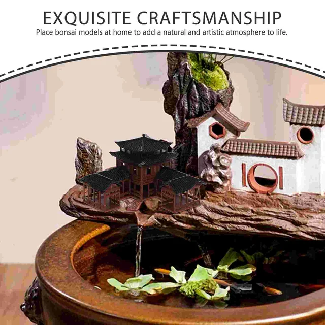 2PCS Miniature Chinese Inn Model Traditional Building Figurine Ancient Architecture Statue Garden Yard Desktop Decorations 5