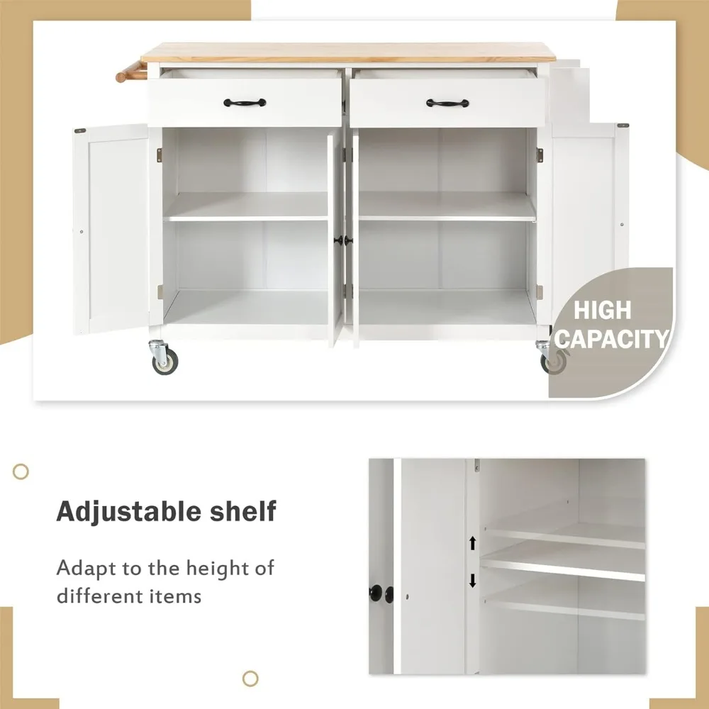 DOONREXS New Upgrade Thicken Wooden Kitchen Island on Wheels with Storage, Space-Saving Mobile Rolling Kitchen Island Cart with 5