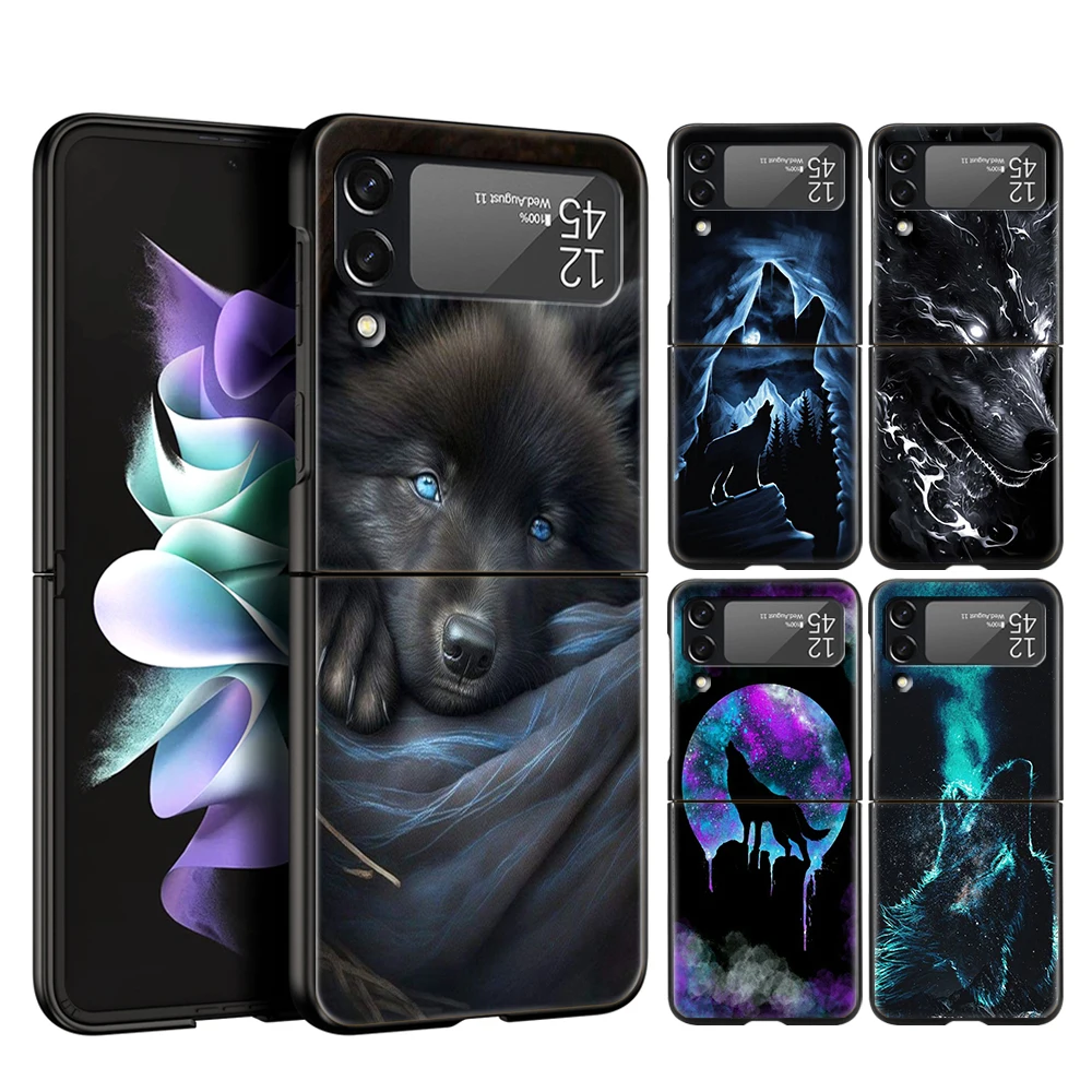 Custodia Rigida Per Pc Moon Roaring Wolf Per Samsung Galaxy Z Flip 4 Cover Nera Per Galaxy Z Flip 3 Custodia Antiurto Pieghevole Capas