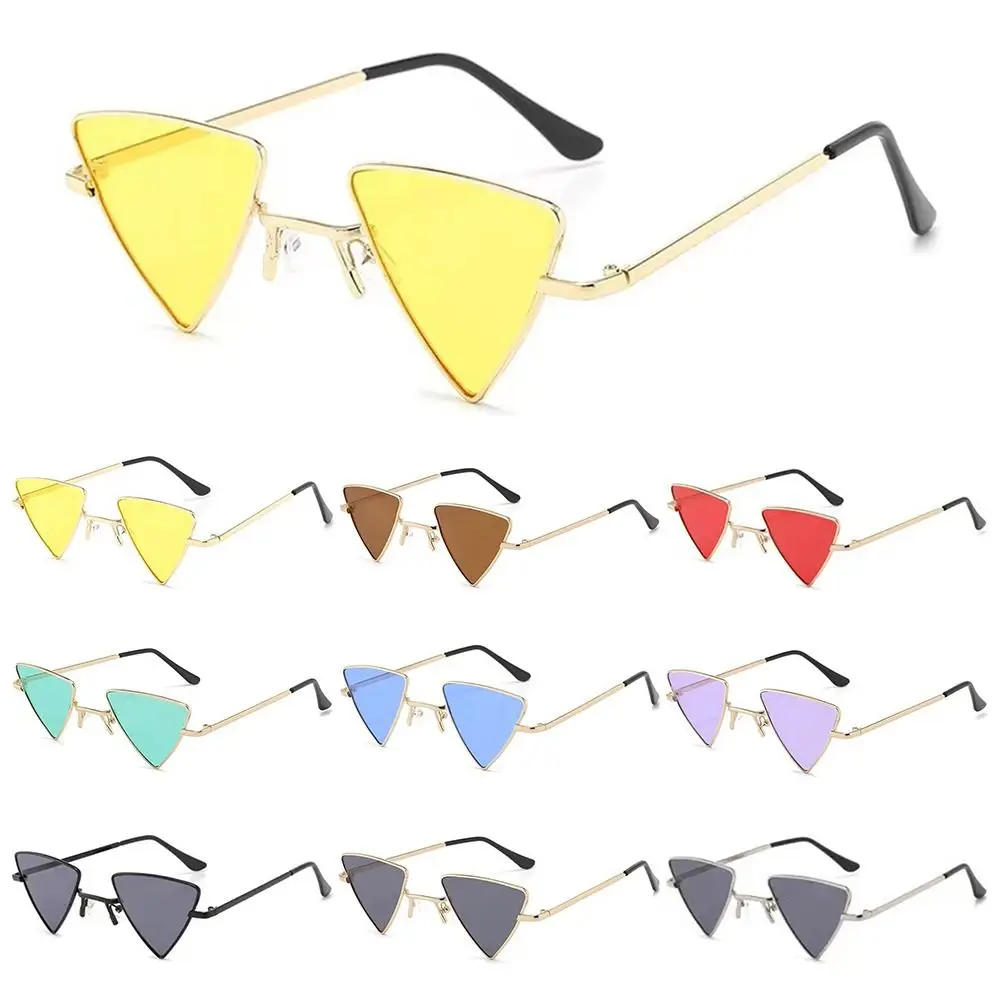 

Metal Frame Small Hippie Sunglasses Triangular Tinted Colorful Lens Sun Glasses for Women & Men UV400 Protection Eyeglasses