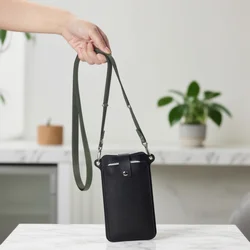 Crossbody Leather Phone Bag with Adjustable Lanyard, Anti - Lost & Scratch - Resistant Universal Wallet Case (Black)