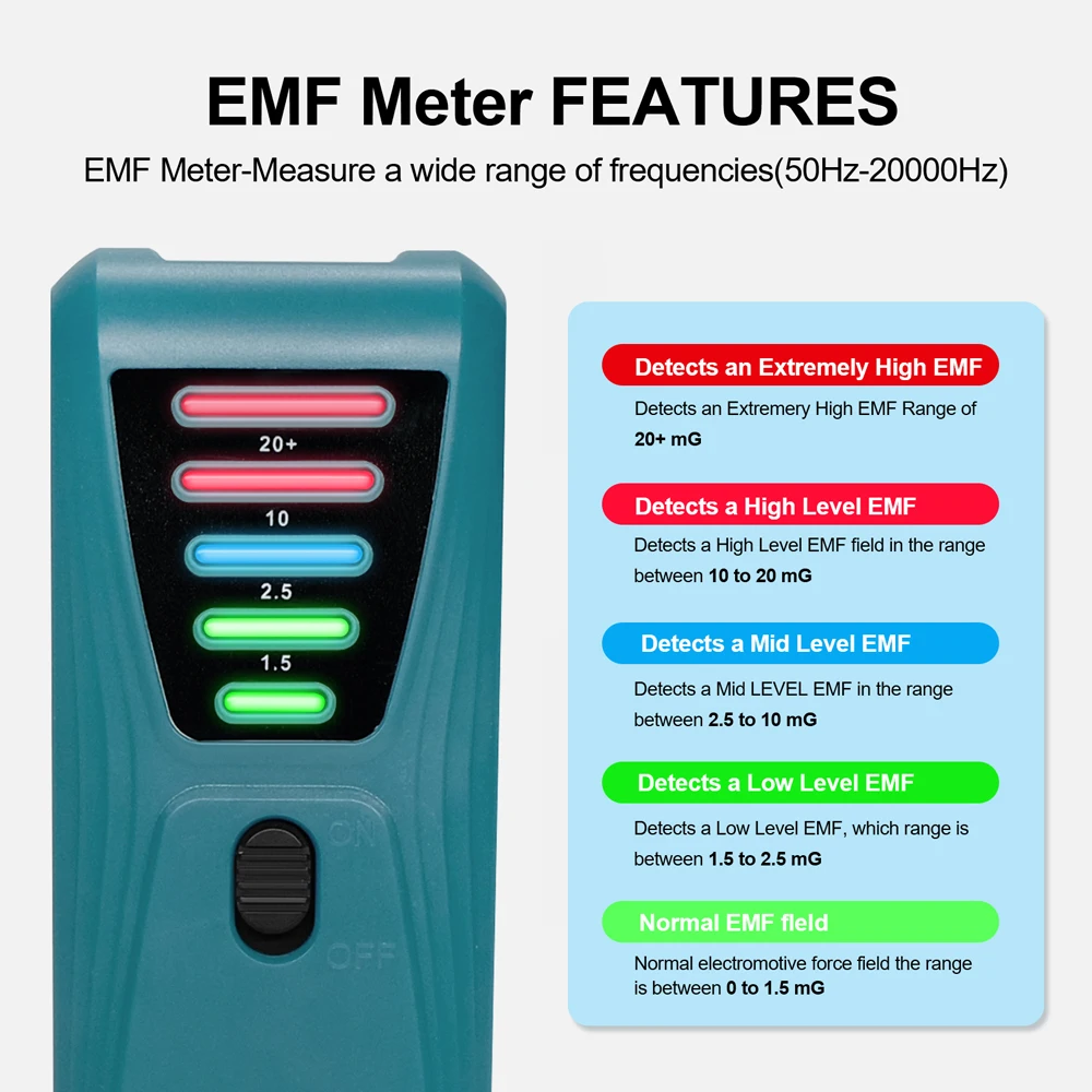 Practical Electromagnetic Radiation Detector Handheld EMF Tester EMF Meter Portable 5 LED Gauss Meter Magnetic-Field Test