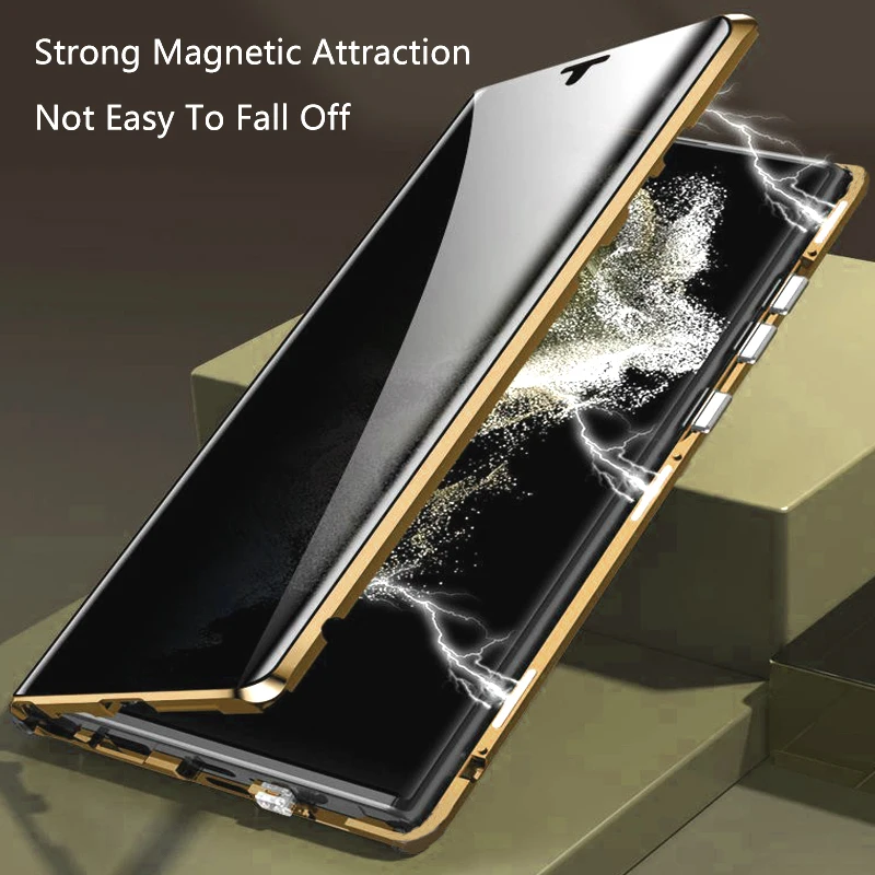 For Samsung Galaxy S24 S23 S22 S21 Ultra Anti-Peep Privacy Double Glass Magnetic Adsorption Camera Lens Protection Case Cover
