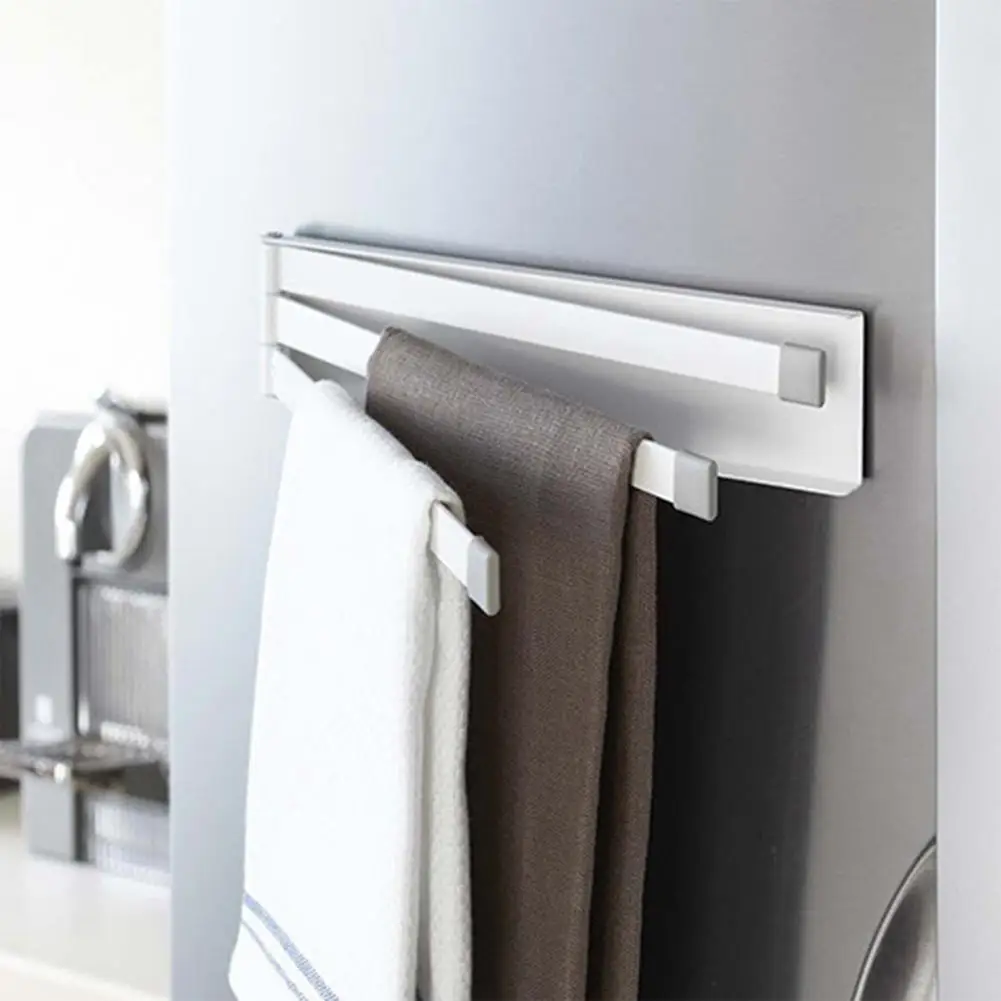Rotating Towel Bar Wall Towel Rack Wall Mounted Magnetic Rail Multifunctional Drying Rack for Bathroom Kitchen Prevents
