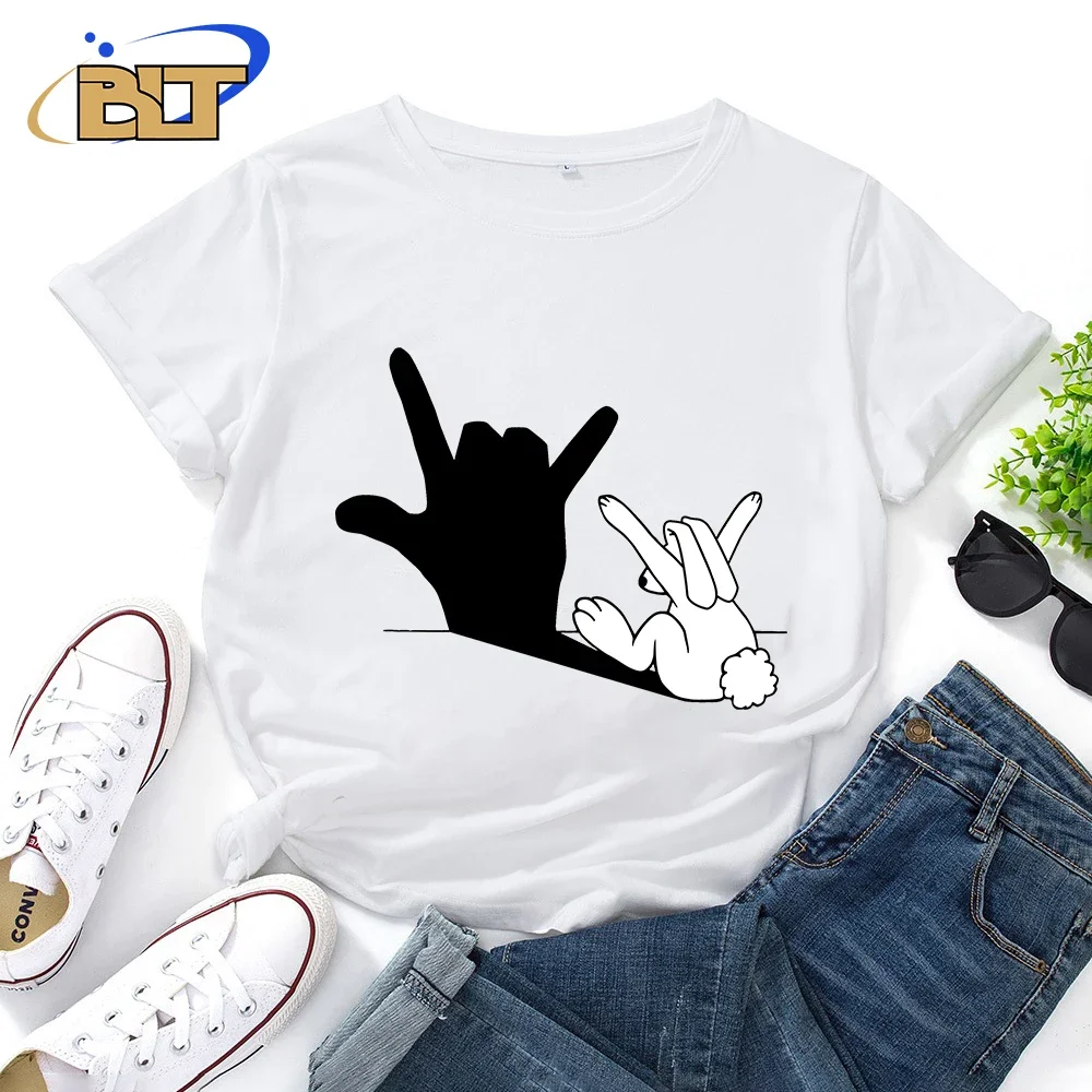 

Женская летняя Классическая футболка с коротким рукавом и принтом «кисти рук»