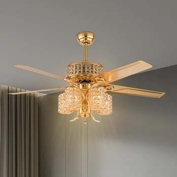 52" LED Luxury Crystal Ceiling Fan Light Chandelier Pendant Lamp 3 Speed Remote 2