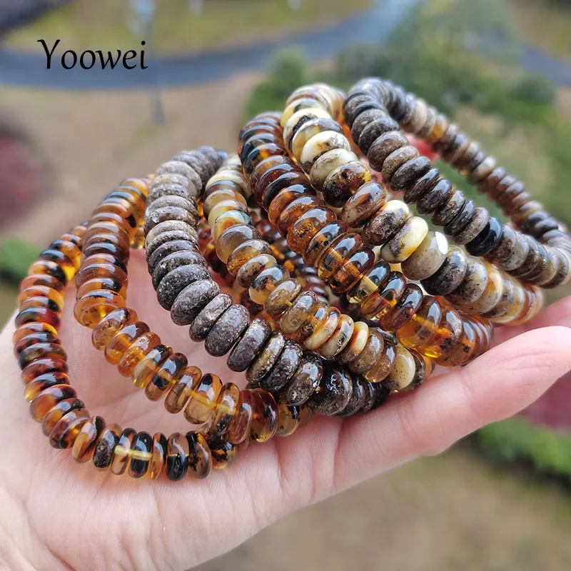 

11g Baltic Plant Amber Bracelet for Women Gift Unique Handmade Irregular Green Beads New Natural Stone Jewelry Factory Wholesale