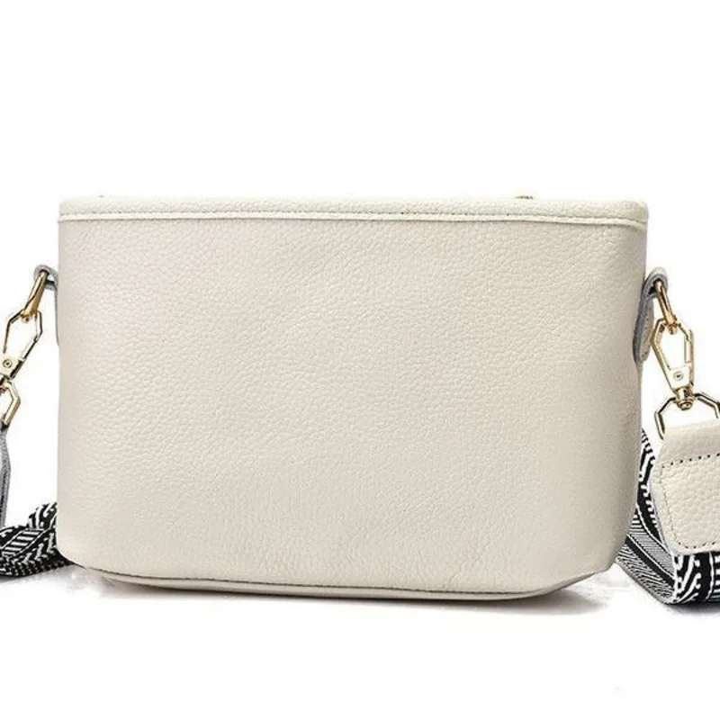 Genuine Leather Wide Strap, Crossbody Square Top Layer, Cowhide Single Shoulder Soft Leather, Versatile Women's Bag, Trendy