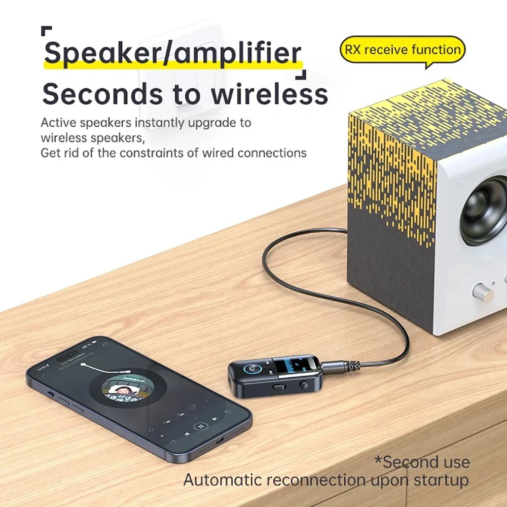 Bluetooth Adapter Bluetooth 5.4 Adapter Transmitter Receiver Wireless Audio Car Music Headphone Speaker PC TV 200mA Battery Support TF Card