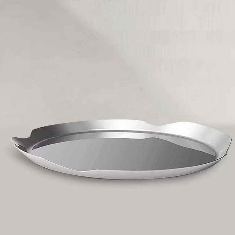 Nordic Light Luxury Round Stainless Steel Tray Fruit Dish Coffee Tea Wine Set Storage Tray Serving Plate Living Room Organizer