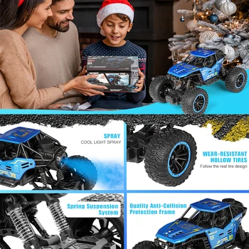 Remote Control Cars, 1:18 Scale All Terrain RC Car, RC Monster Truck Toys with Spray LED Lights, 4WD Alloy Climbing Car Toys 6