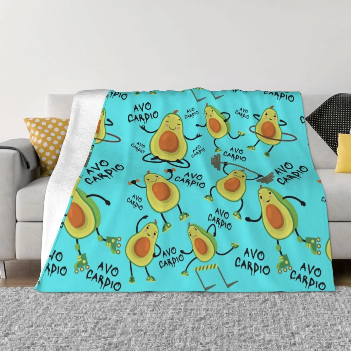 

Light Turquoise Avo Cardio Funny Fitness Avocado Pattern Blanket Warm Fleece Soft Flannel Throw Blankets for Bedroom Couch Home