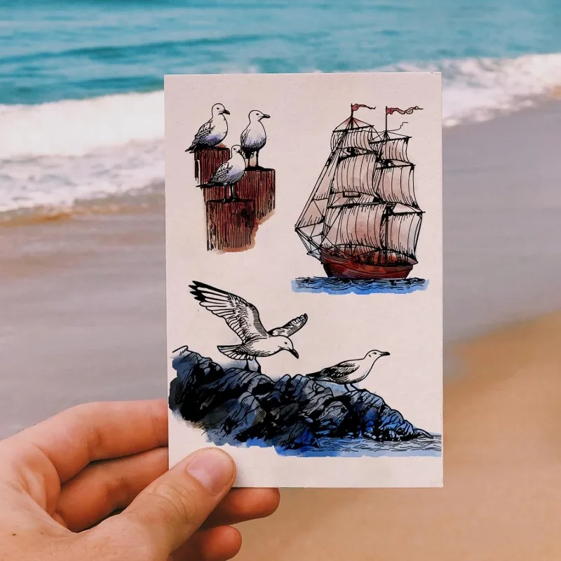 Clear Stamps 1Sheet Ocean Reef Lighthouse Silicone Clear Stamp Seals Sailboat Seagulll for DIY Scrapbooking