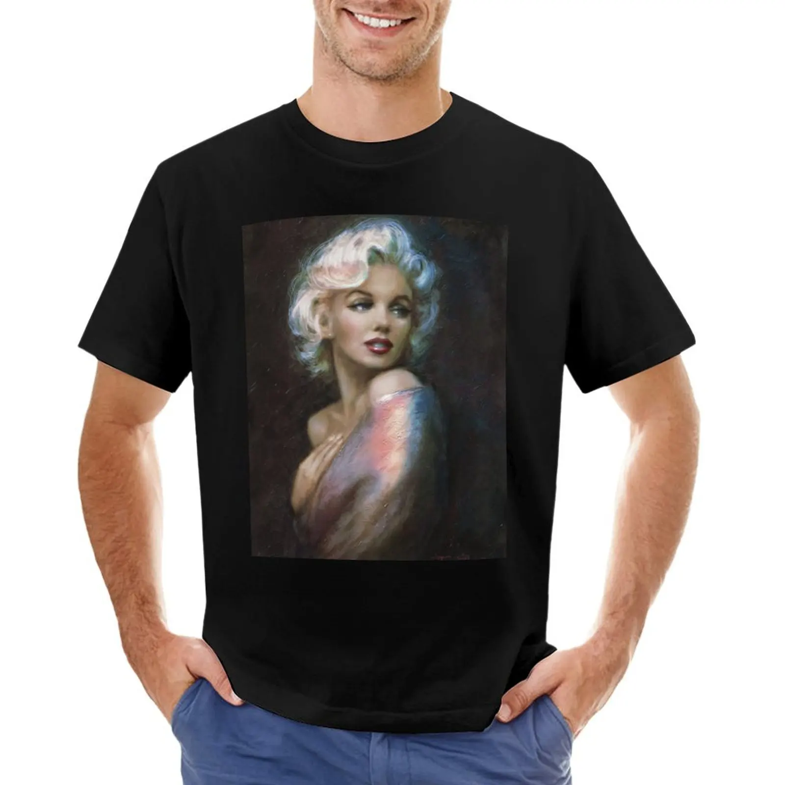 

Романтичная синяя футболка Marilyn W'W 4, эстетическая одежда, футболка с коротким рукавом, корейская мода, мужские футболки