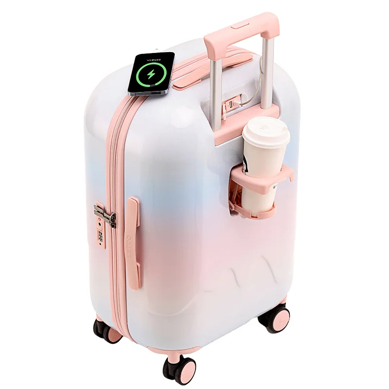 Suitcase  Gradient Color Luggage Women's Trolley Case Travel  Multi-Functional Password Suitcase on wheels Cabin 20 inches