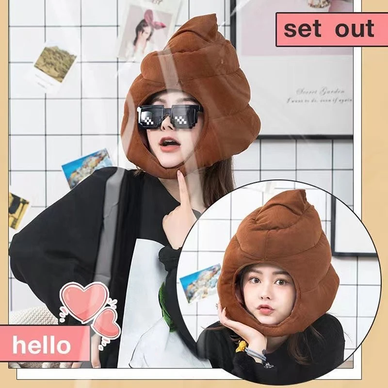 Creative Cute Shit Shape Plush Hat Stuffed Toy Funny Fake Poop Full Headgear Cap Gag Gift Cosplay Party Photo Props