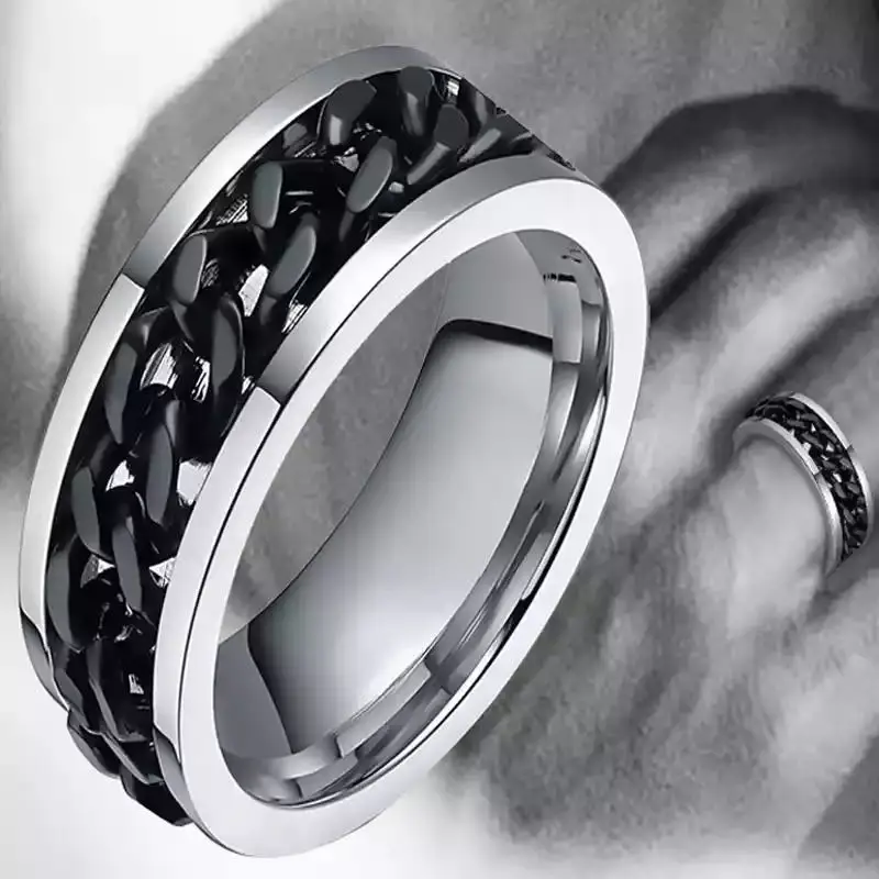 Anel de anillos de ansied anel de ansied anel de dedo de corrente rotatable de aço anti stress para homem