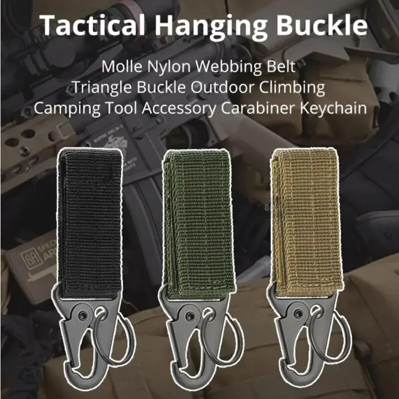 2pcs Tactical Hanging Buckle Molle Nylon Webbing Carabiner Belt Triangle Keychain for Outdoor Climbing Camping Tool Accessory 4