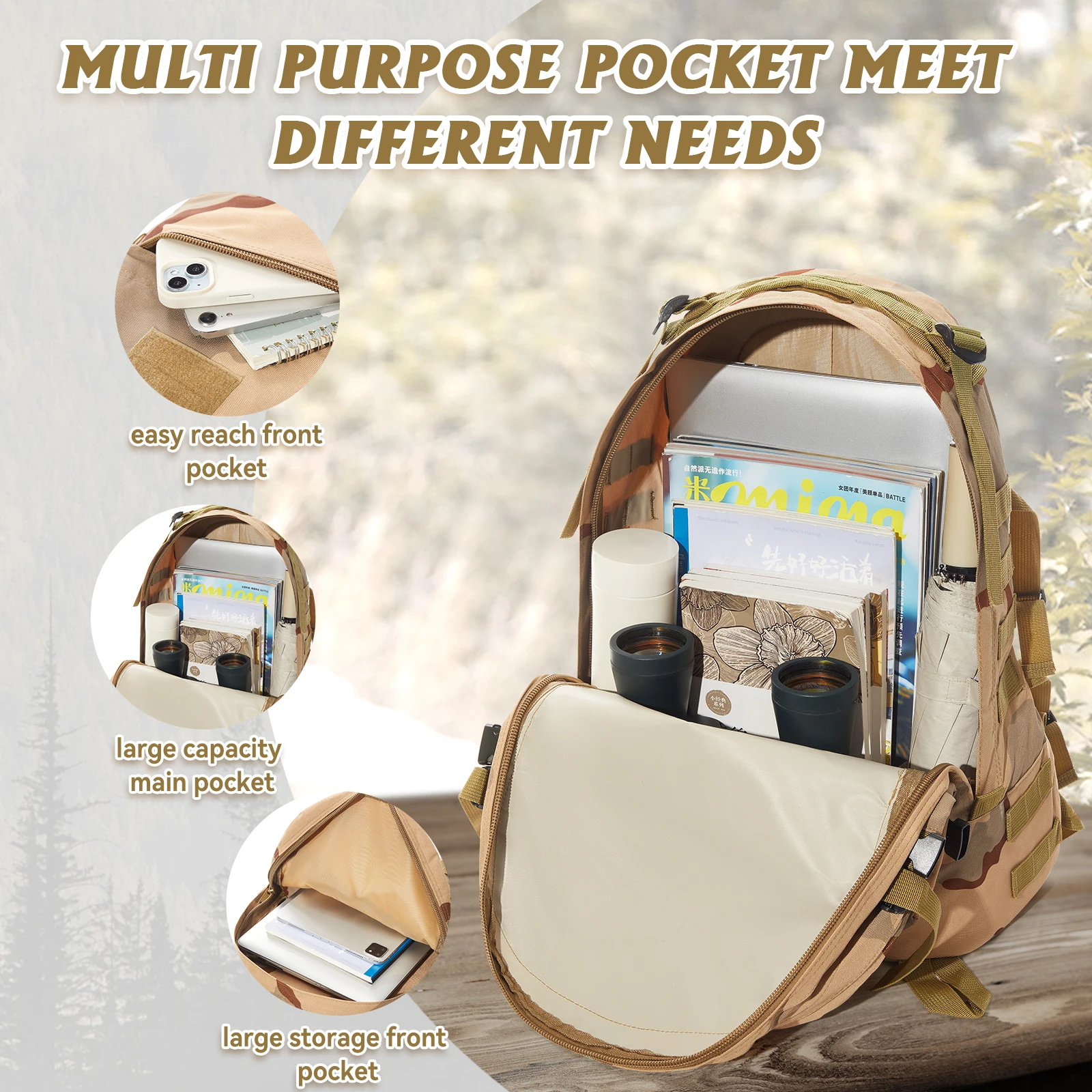 Large Military Tactical Backpack for Army 3-Day Assault，Men's Military Backpacks Army Assault Emergency Backpack Hiking Backpack