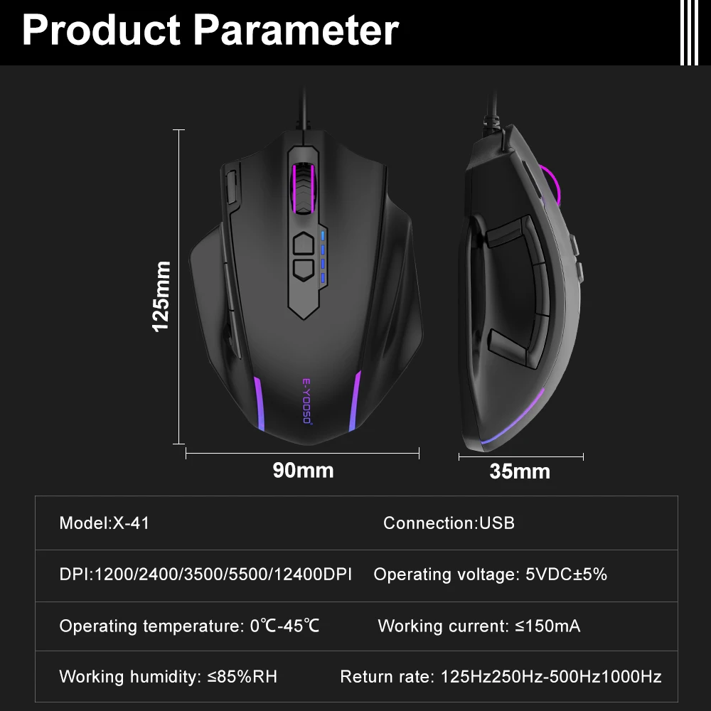 Gaming Mouse E-YOOSO X-41 USB Wired RGB Gaming Mouse 12400 DPI PAW3327 10 buttons programmable game Optical mice Computer PC Laptop