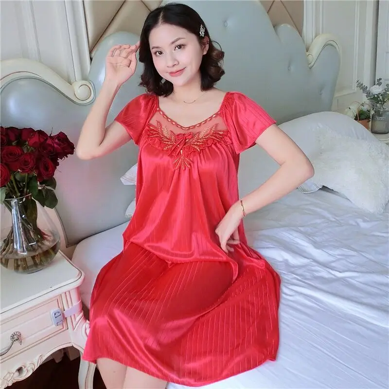 Nightgown Plus Size XXXXL Nightdress Lace Sleepwear Nightwear Women Sexy Silk Satin Night Dress Ladies Sleeveless Home Nighties